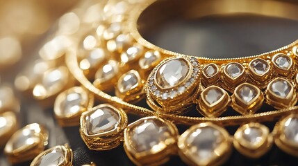 Poster - Stunning Close Up Photo of Luxurious Gold Necklace with Glimmering Gems and Intricate Design : Generative AI