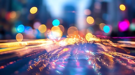 Poster - Vibrant Bokeh Lights Creating Magical Urban Atmosphere with Bright Colors : Generative AI