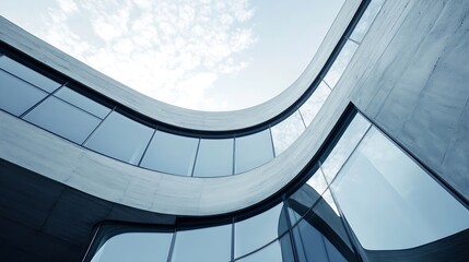 Aufkleber - Contemporary Architectural Design Featuring Smooth Curves and Large Windows Under Bright Blue Sky : Generative AI