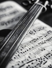 Aufkleber - Close Up of Violin Strings with Sheet Music Creating a Harmonious Melody : Generative AI