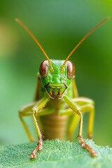 Poster - Close-Up of a Green Grasshopper with Detailed Texture and Vibrant Eyes : Generative AI
