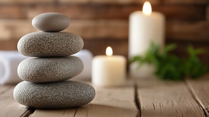 Poster - Zen stone stack with candles creating a serene and calming atmosphere for relaxation and mindfulness : Generative AI