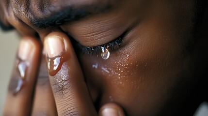 Poster - Emotional Moment Captured of a Young Individual Expressing Pain and Sadness with Tears : Generative AI