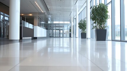 Aufkleber - Bright and spacious modern hallway with large windows and green plants enhancing the atmosphere : Generative AI