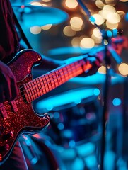 Poster - Dynamic Electric Guitar Playing amidst Focused Stage Lights : Generative AI