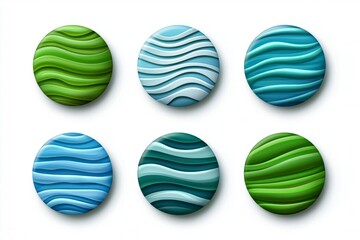 Wall Mural - Set of six round, colorful, and textured buttons