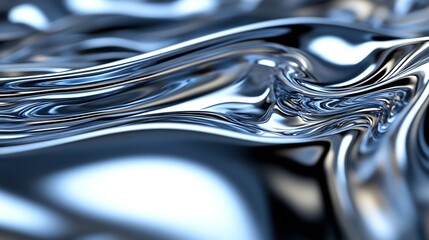 Poster - Flowing metallic waves create an abstract and captivating design showcasing fluid movement and reflections : Generative AI