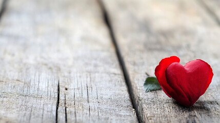 Poster - Red Rose Petal Heart on Rustic Wooden Background for Romantic Themes : Generative AI