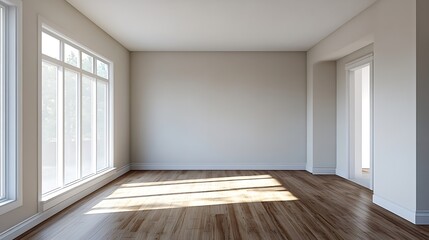 Poster - Bright and Airy Empty Room with Natural Light Streaming Through Windows : Generative AI