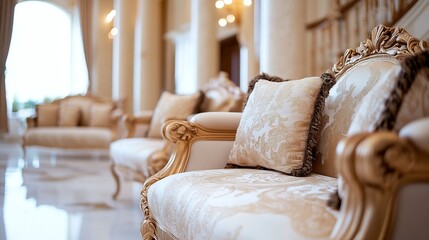 Poster - Elegant Vintage Living Room with Ornate Couch and Pillows : Generative AI