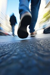 Aufkleber - Dynamic Perspective of People Walking on a City Street with Busy Backdrop : Generative AI
