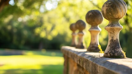 Aufkleber - Elegant Stone Fence Posts Overlooking a Lush Green Landscape in Glorious Daylight : Generative AI