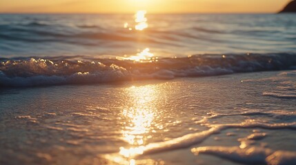 Aufkleber - Serene sunset reflecting on ocean waves creating a peaceful coastal view : Generative AI