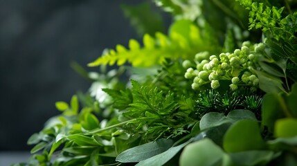Poster - Lush Greenery and Vibrant Foliage with Various Leaves for Nature Background : Generative AI