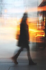 Fototapete - Dynamic Movement of Silhouette in Urban Scene with Blurred Lights and Motion Effect : Generative AI