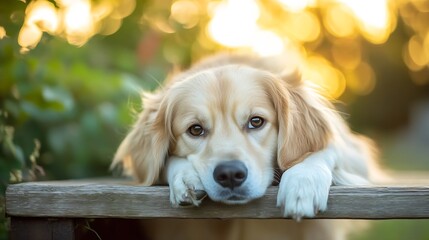 Aufkleber - Adorable Golden Retriever Dog Relaxing with Soft Bokeh Background : Generative AI