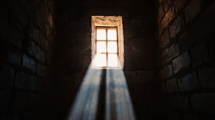 Poster - Sunlight Streaming Through a Vintage Window in a Dark Room Creating Magical Atmosphere : Generative AI