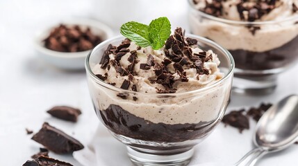 Poster - Decadent Chocolate Dessert with Whipped Cream and Mint Garnish : Generative AI