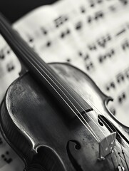 Aufkleber - Elegant close up of a violin on sheet music showcasing fine craftsmanship and artistic beauty : Generative AI