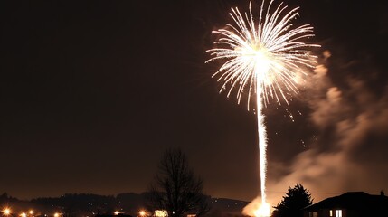 Leinwandbilder - Colorful Fireworks Display Illuminating the Night Sky Over a Cityscape : Generative AI