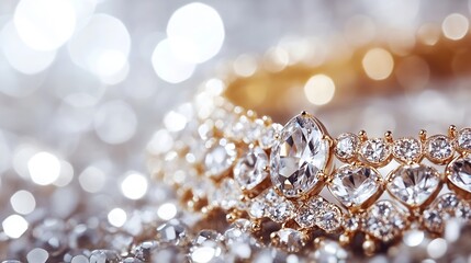 Aufkleber - Elegant Close up of Sparkling Diamond Jewelry on a Soft Blurred Background with Shimmering Effect : Generative AI