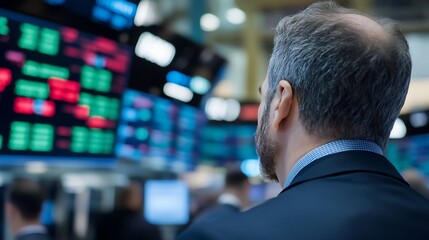 Fototapete - Stock market trader analyzing financial data on a busy trading floor : Generative AI