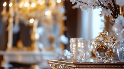 Aufkleber - Luxurious Table Setting with Golden Accents and Elegant Decorations : Generative AI