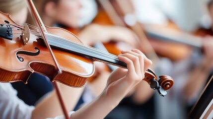 Poster - Close Up of Hands Playing Violin in a Classical Music Setting with Soft Focus Background : Generative AI
