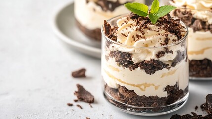 Poster - Delicious Layered Dessert with Cream and Chocolate Crumbles : Generative AI