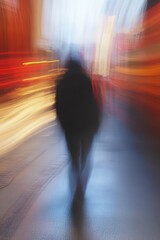 Fototapete - Abstract Blurry Motion of Urban Life with Colorful City Lights and Shadows : Generative AI