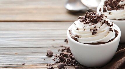 Aufkleber - Savory Chocolate Dessert with Whipped Cream and Chocolate Chips Topped in White Bowl : Generative AI
