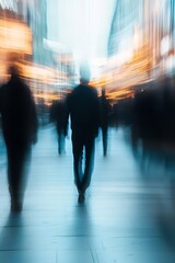 Fototapete - Blurry City Lifestyle Scene with Walking Figures Creating Abstract Movement : Generative AI