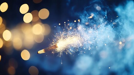 Aufkleber - Sparkler igniting in the dark surrounded by bokeh lights creating a magical and festive atmosphere : Generative AI