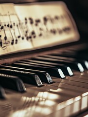 Poster - Elegant Close Up of Piano Keys and Sheet Music Creating Musical Harmony : Generative AI