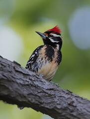 Poster - Vibrant Close Up of Colorful Woodpecker Perched on a Tree Branch Surrounded by Lush Greenery : Generative AI