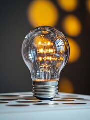 Poster - A glowing vintage light bulb illuminating a stylish modern space with warm tones : Generative AI