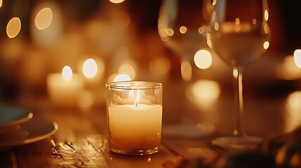 Fototapete - Warm and Inviting Candlelight Creating a Cozy Atmosphere for Relaxation and Dining at Night : Generative AI