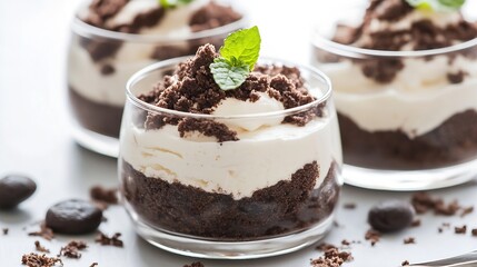 Poster - Delicious Chocolate Dessert in Glass Cup with Cream and Mint Garnish : Generative AI