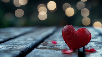 Poster - Beautiful red heart decoration with soft bokeh background for romantic themes and love celebrations : Generative AI