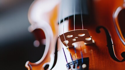 Aufkleber - Close up view of a handcrafted wooden violin showcasing its intricate craftsmanship and strings ready to play music : Generative AI