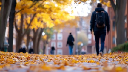 Poster - Autumn Walk Through a Canopy of Golden Leaves in a Peaceful City Park : Generative AI