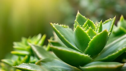 Poster - Bright Green Succulent Plant Growing in Natural Light with a Soft Focus Background Creating a Calm Vibe : Generative AI