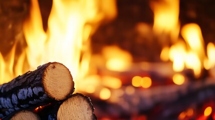 Aufkleber - Cozy and Warm Campfire with Bright Flames and Logs on the Foreground Creating a Serene Atmosphere : Generative AI