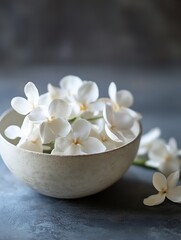 Poster - Elegant White Flowers in a Minimalistic Bowl for Sophisticated Decor and Floral Arrangements : Generative AI