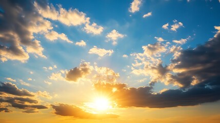 Poster - Stunning Sky at Sunset with Vibrant Clouds and Shining Sun for Nature Photography : Generative AI