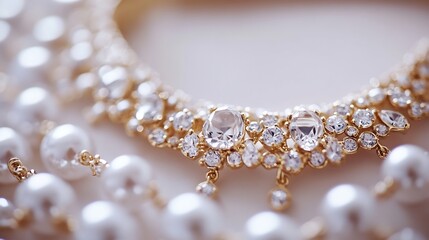 Aufkleber - Elegant close up image of luxurious jewelry necklace glistening pearls and gems : Generative AI