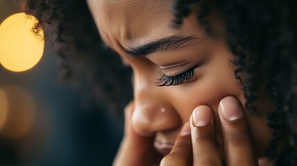 Poster - Emotional portrait of a young girl with curly hair expressing deep feelings and thoughtfulness : Generative AI