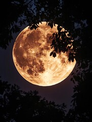 Poster - Stunning Moon Through Tree Foliage Creating a Mystical Night Scene : Generative AI