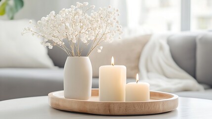 Poster - Modern Home Decor with Elegant Candles and Dried Flowers in a Minimalist Setting : Generative AI