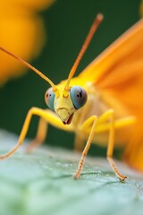 Poster - Close Up of a Vibrant Yellow Butterfly with Unique Features on a Leaf : Generative AI